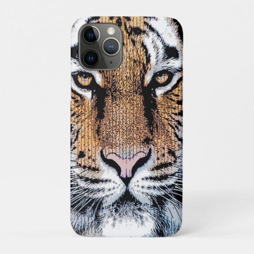 Tiger Portrait in Graphic Press Style iPhone 11 Pro Case
