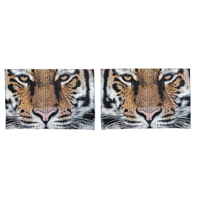 Tiger Portrait in Graphic Press Style Pillowcase (Front-Set)