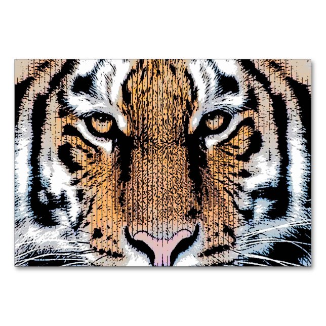 Tiger Portrait in Graphic Press Style Table Number (Front)