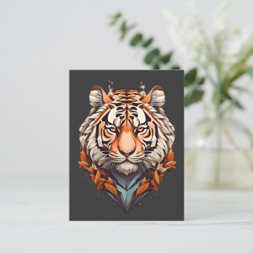 Tiger portrait minimalistic design orange color postcard