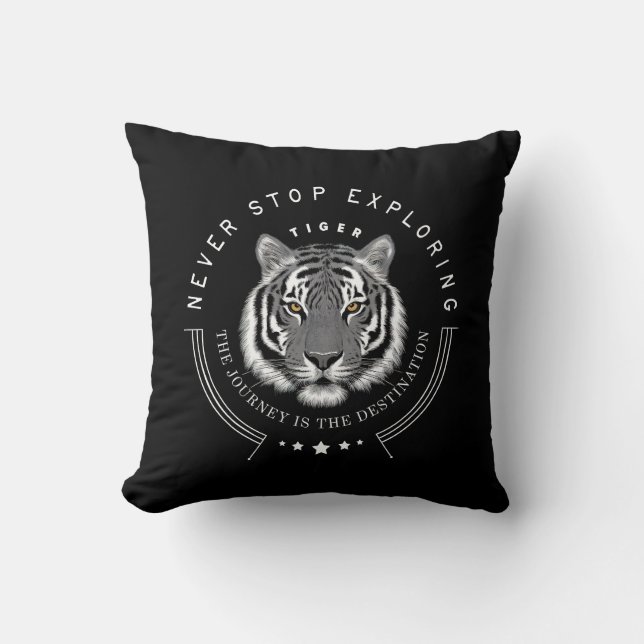 Tiger Portrait Never Stop Exploring Destination  Throw Pillow (Front)