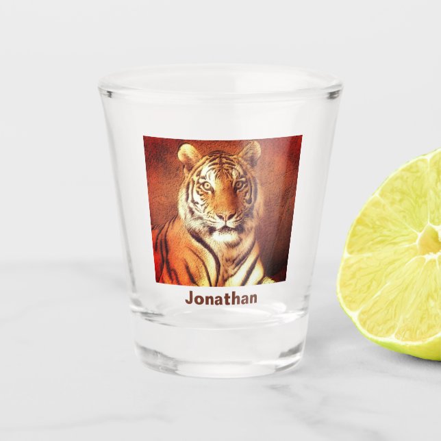 Tiger Portrait Photo Personalized Name Cool  Shot Glass (Front)