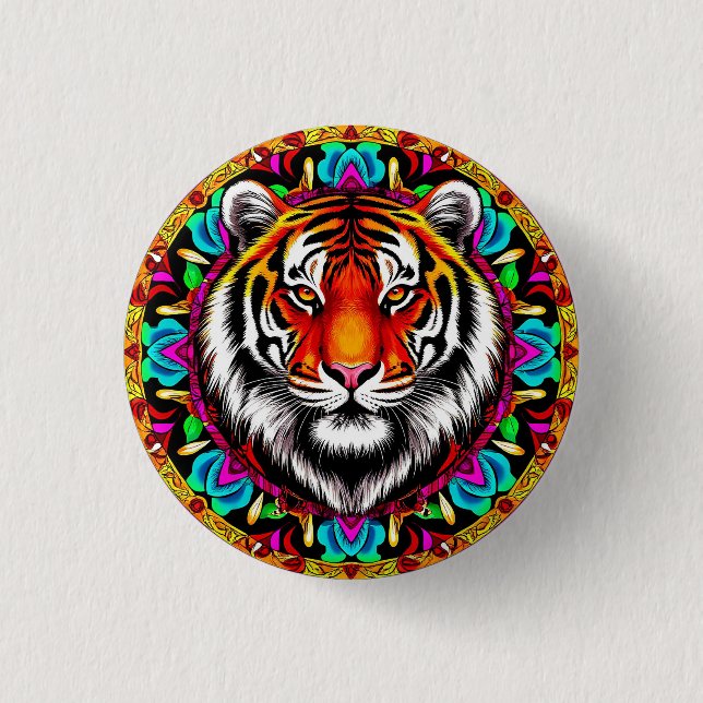 Tiger Portrait with Mandala Design Button (Front)