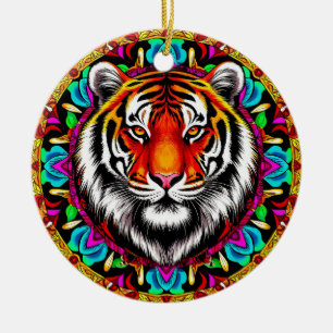 Tiger Portrait with Mandala Design Ceramic Ornament