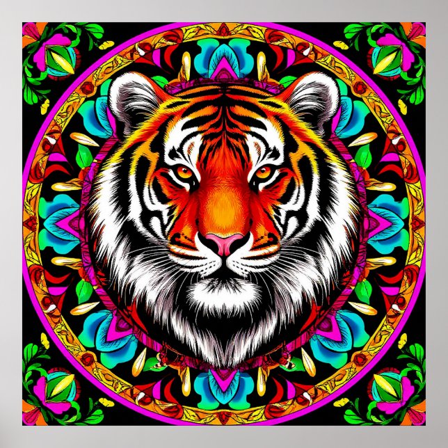 Tiger Portrait with Mandala Design Poster (Front)