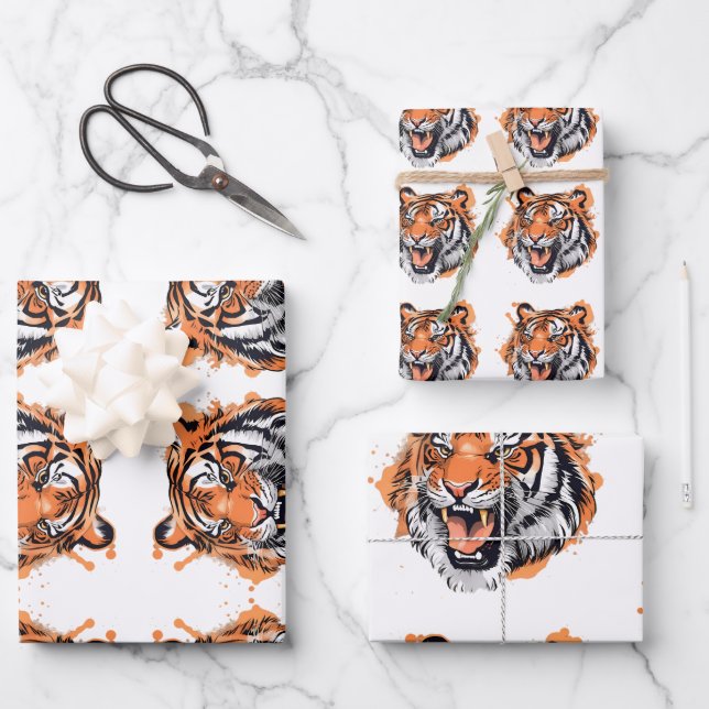 Tiger Portrait Wrapping Paper Sheets (Front)