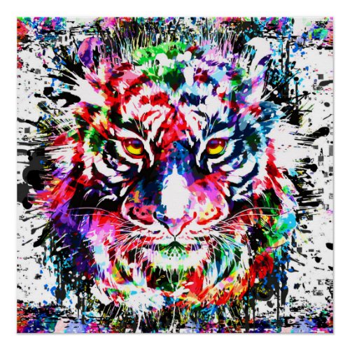 Tiger Poster Glossy _ Tiger Colorful Abstract Art