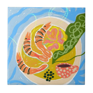 Tiger Prawns Shrimp Sea Food Platter Ceramic Tile