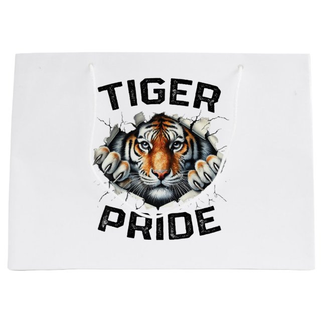 Tiger Pride Retro Tiger School Sports Team  Large Gift Bag (Front)