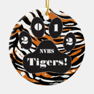 Tiger Print and Paw Ceramic Ornament