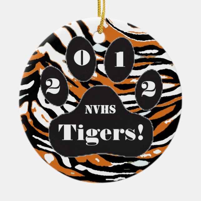 Tiger Print and Paw Ceramic Ornament (Front)