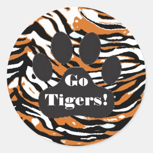 Tiger Print and Paw_School Spirit Classic Round Sticker