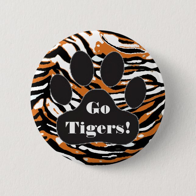 Tiger Print and Paw-School Spirit Pinback Button (Front)