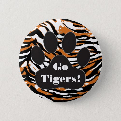 Tiger Print and Paw_School Spirit Pinback Button