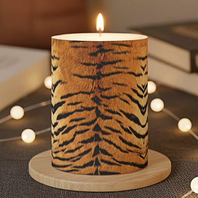 Tiger Print Big Cat Pillar Candle (Candle featuring a tiger print design. Beautiful for a cat and big cat lover.)