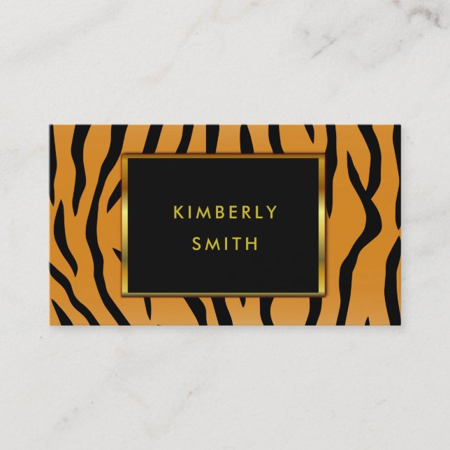 Tiger print black gold minimalist professional business card (Front)