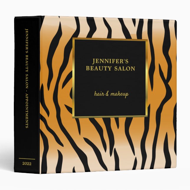 Tiger print black gold professional appointment 3 ring binder (Front/Spine)