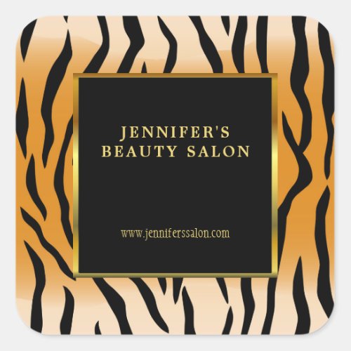 Tiger print black gold promotional professional square sticker