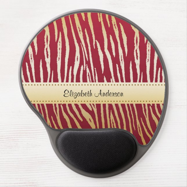 Tiger Print Elegant Red and Gold Animal Pattern Gel Mouse Pad (Front)