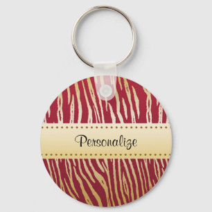Tiger Print Elegant Red and Gold Animal Pattern Keychain