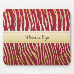 Tiger Print Elegant Red and Gold Animal Pattern Mouse Pad
