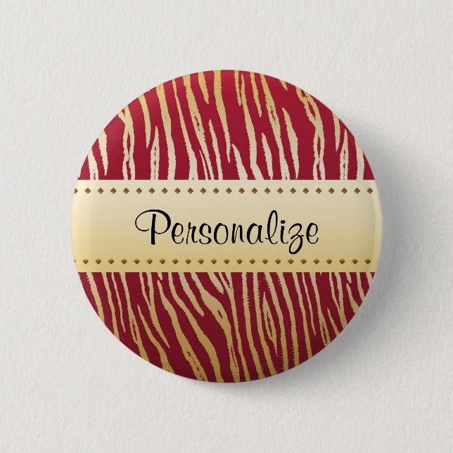 Tiger Print Elegant Red and Gold Animal Pattern Pinback Button (Front)
