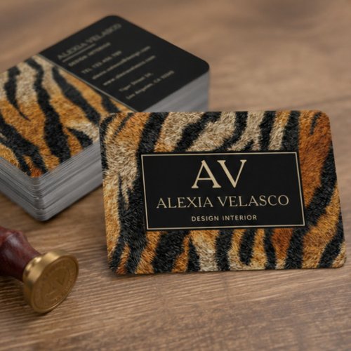 Tiger Print Elegant Wildlife Luxury Foil Spot Gloss Business Cards