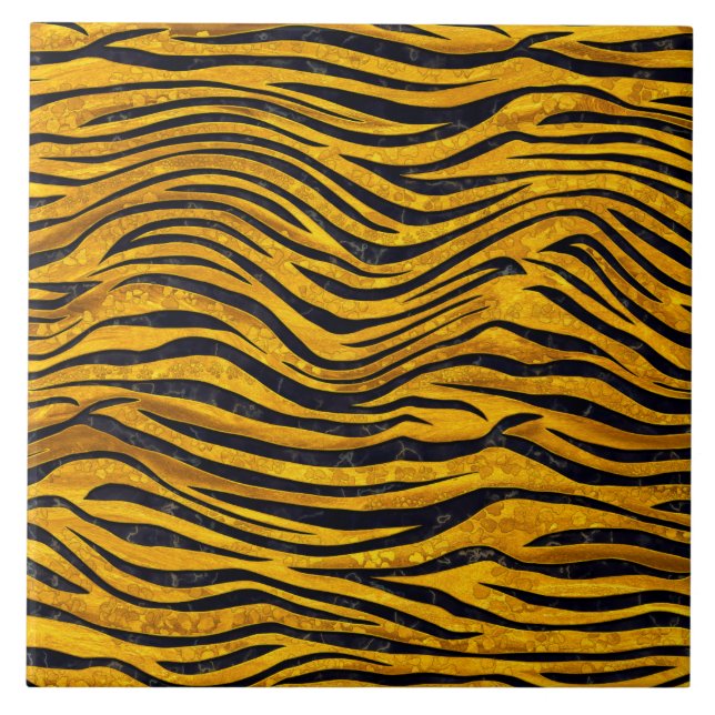 Tiger Print - Gold Clusters Ceramic Tile (Front)