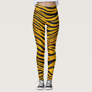 Tiger Stripes Leggings for Women Mid Waisted Yellow Pants with