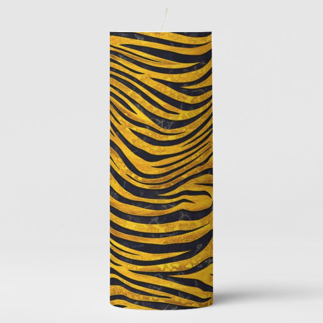 Tiger Print - Gold Clusters Pillar Candle (Front)