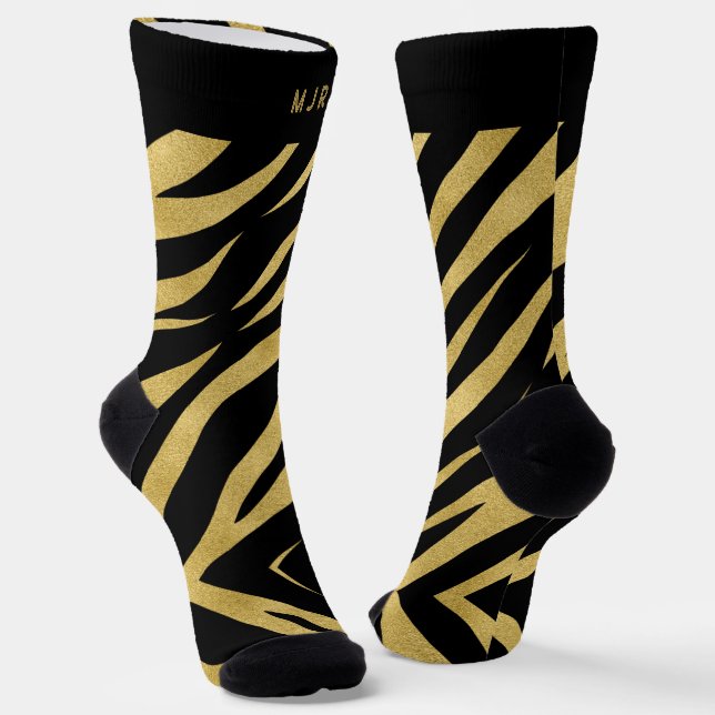 Tiger Print in Gold and Black with Monogram Socks (Angled)