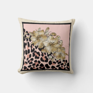 Tiger Print Mauve with Ivory Flowers Throw Pillow