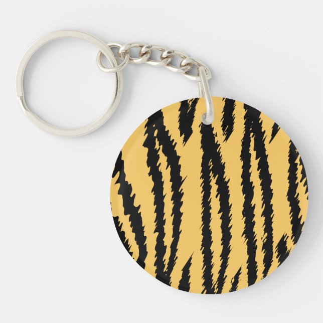Tiger Print Pattern. Orange and Black. Keychain (Front)
