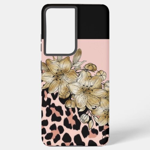 Tiger Print Pink and Black Ivory Flowers S21 Case