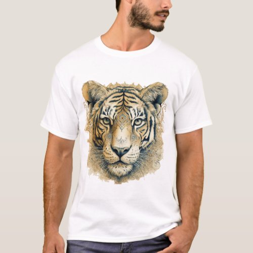 Tiger print T_shirt with intricate ornaments