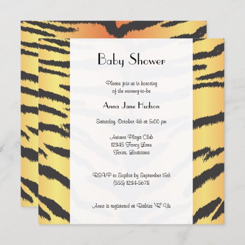 Tiger Print Tiger Stripes Jungle Baby Shower Invitation