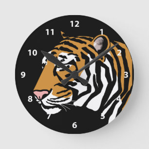 Tiger Profile Portrait Round Clock