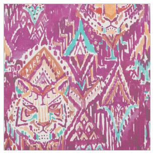 Tiger Prowess Tribal Watercolor Fuchsia Fabric