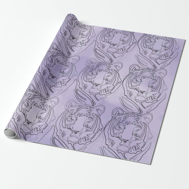 Tiger Purple watercolor pattern Wrapping Paper (Unrolled)