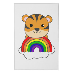Tiger Rainbow Glitter Kawaii Tigers Faux Canvas Print