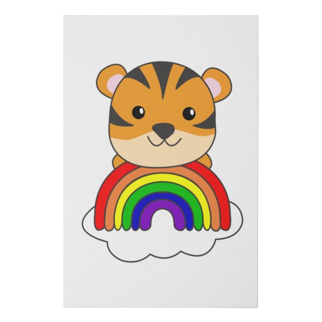 Tiger Rainbow Glitter Kawaii Tigers Faux Canvas Print (Front)