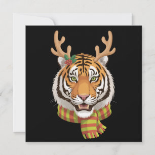 Tiger Reindeer Christmas Animal With Antlers Xmas  Holiday Card