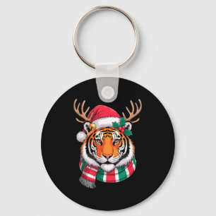 Tiger Reindeer Christmas Santa Hat Tiger Xmas  Keychain