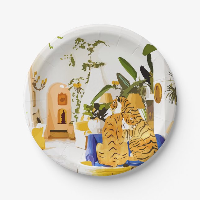 Tiger Reserve Villa | Bohemian Tropical Jungle Paper Plates (Front)