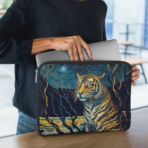 Tiger Resting by Bubbling River in Van Gogh Style Laptop Sleeve