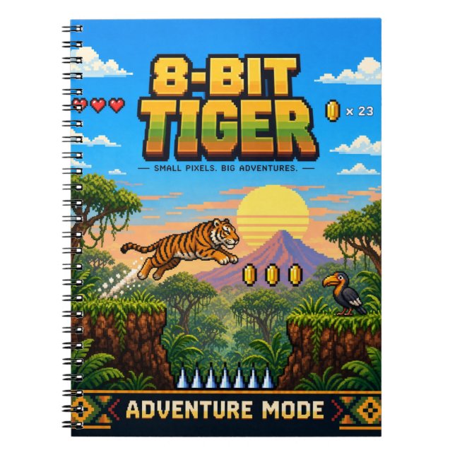 Tiger, Retro 8-Bit Pixel Art Notebook (Front)