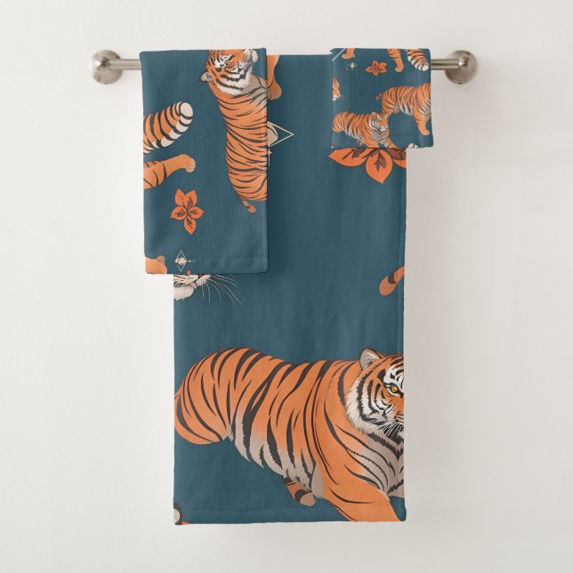 Tiger Retro Colorful Personalized Pattern Bath Towel Set (Insitu)