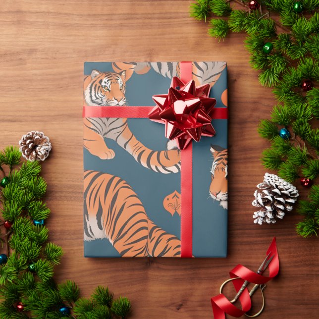 Tiger Retro Colorful Personalized Pattern Wrapping Paper (Holiday Gift)