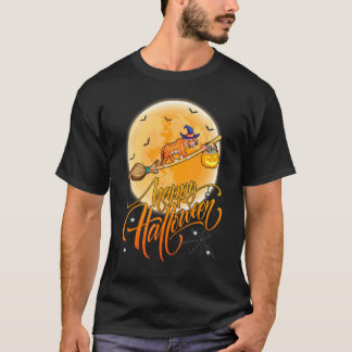 Tiger Ride Witch Shotgun Moon Vintage Tiger Hallow T-Shirt