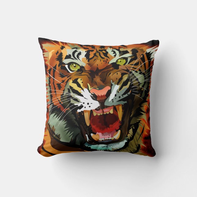 Tiger Roar  Throw Pillow (Front)